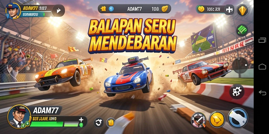 Gameplay menegangkan dengan mobil balap yang menarik.