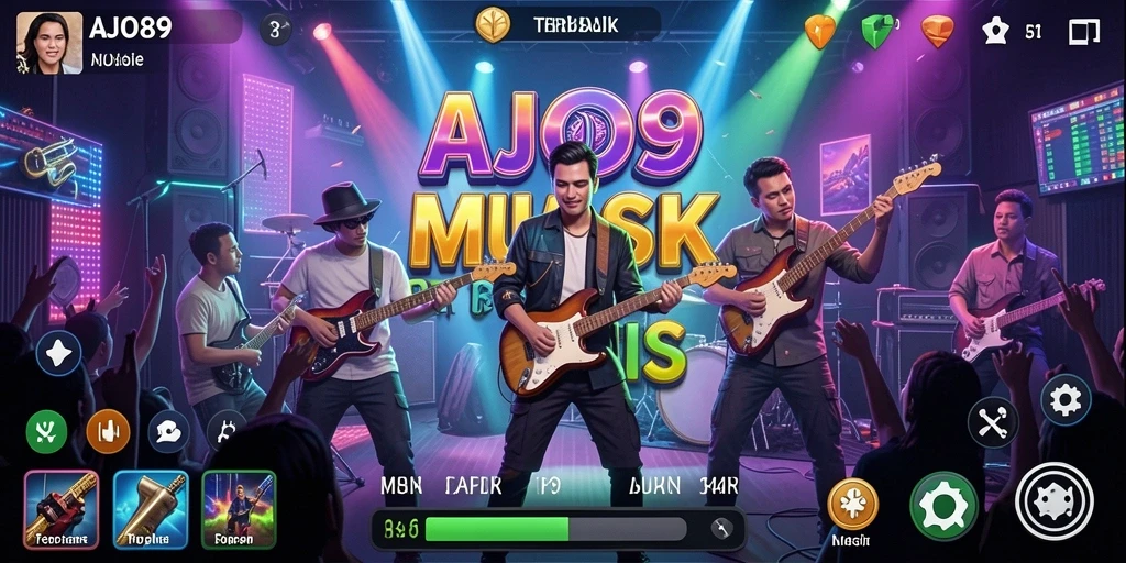 Screenshot AJO89 menampilkan gameplay seru dengan banyak pilihan lagu.