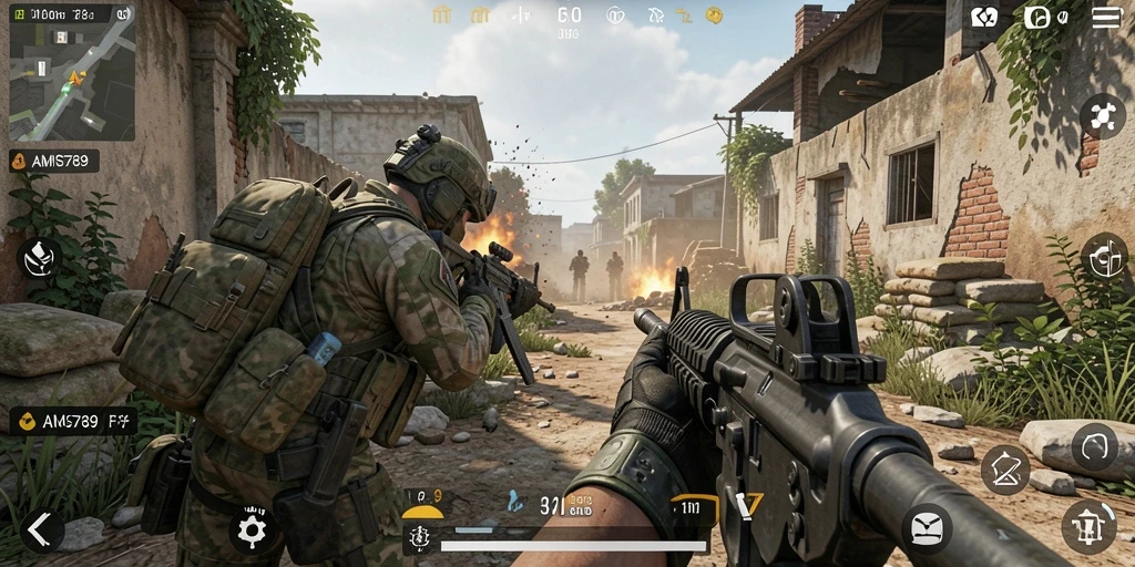 Gameplay seru dan mendebarkan dari AMS789 FPS.