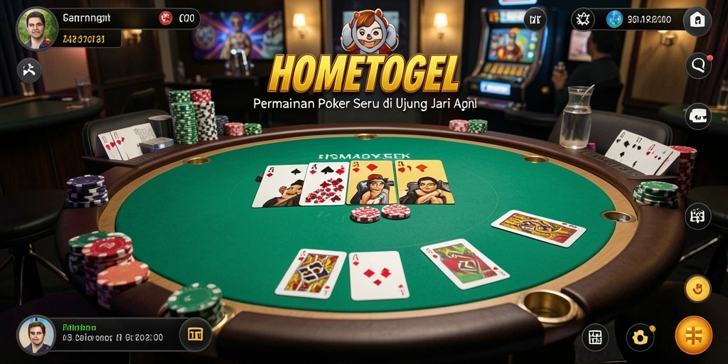 Tampilan screenshot HOMETOGEL menunjukkan suasana permainan Poker yang mendebarkan.
